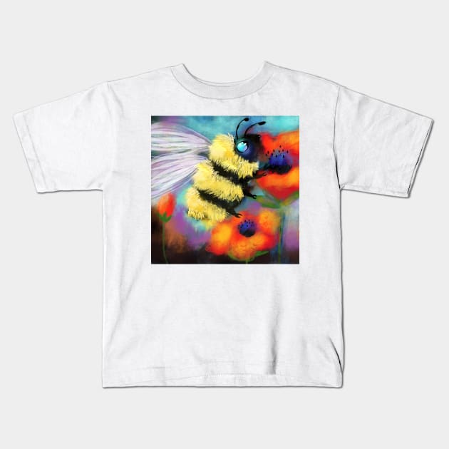 Queen Bumble Bee and Poppy Flower Kids T-Shirt by Hyssopartz